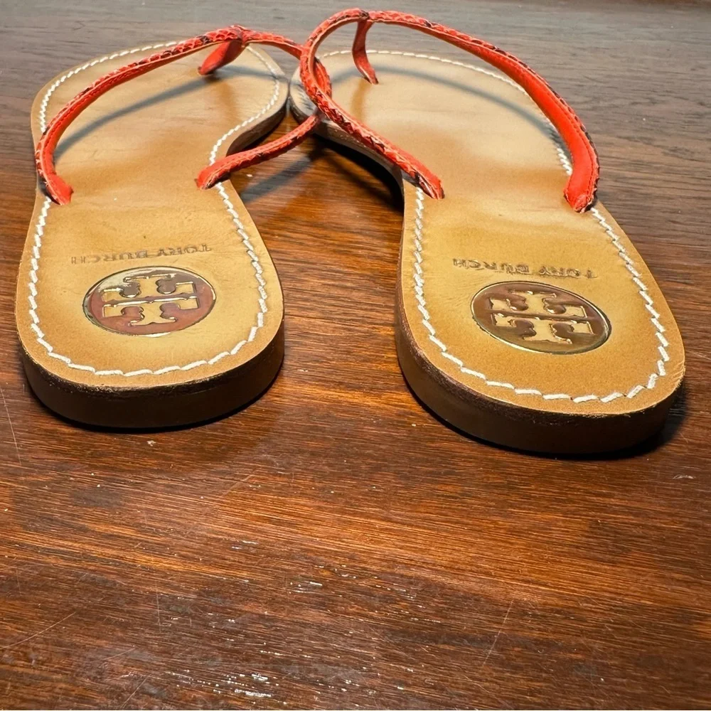 Tory Burch Red Snakeskin Terra Thong Sandals Size 10 GUC